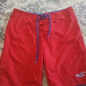 Hollister Red Swim Board Shorts with Blue Drawstring Size M